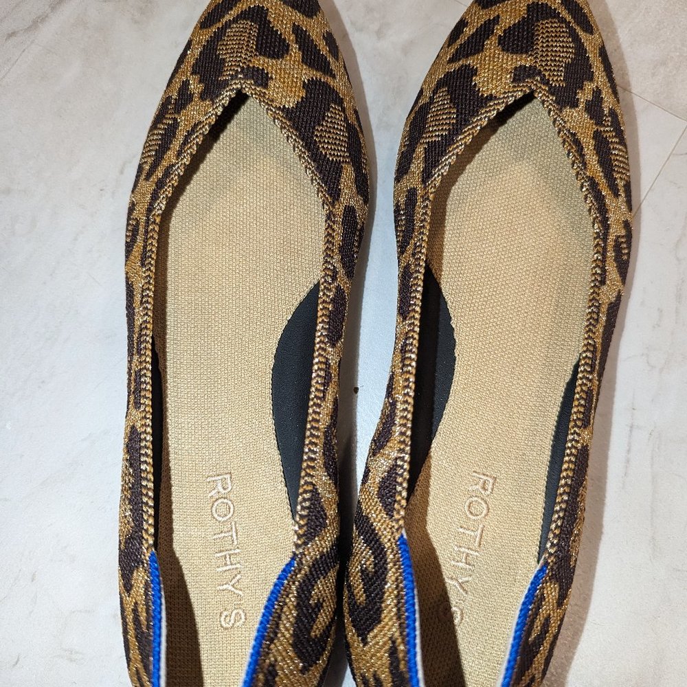Rothy's Leopard Print Pointed Flats in Brown and Black